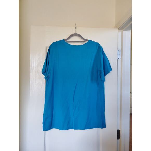 Vintage 90s Aqua Blue Embellished Relaxed Flowy Button Up Blouse Tunic, Medium - Picture 8 of 11